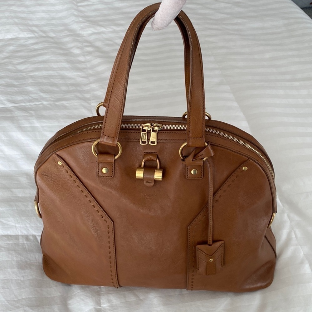 YSL Yves Saint Laurent Rive Gauche Tan Leather XL Muse Handbag - Picture 3 of 16